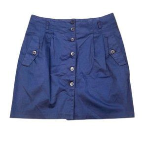Benetton Navy Blue Pleated Button Down A-Line Skirt Size Small